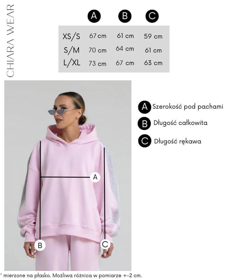 Chiara Wear bluza damska hoodie z lampasem tabela wymiarów