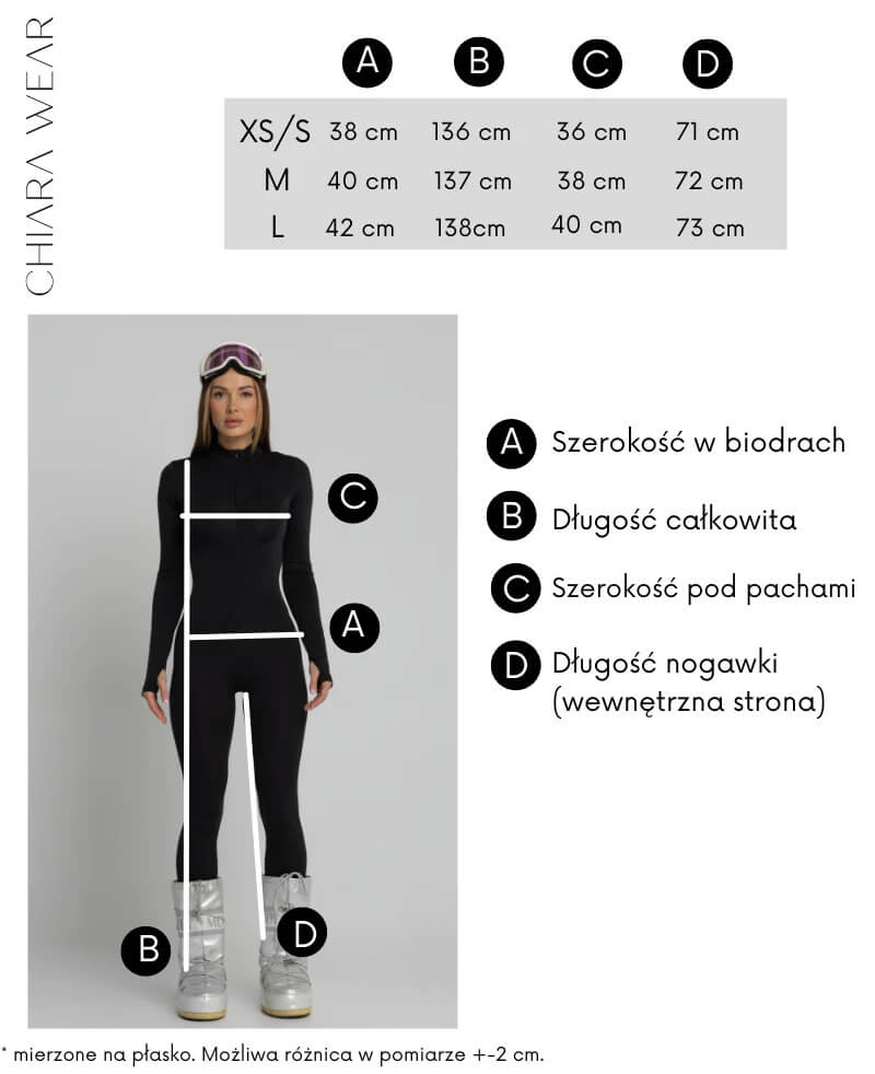 Chiara Wear kombinezon sportowy SKI tabela rozmiarów