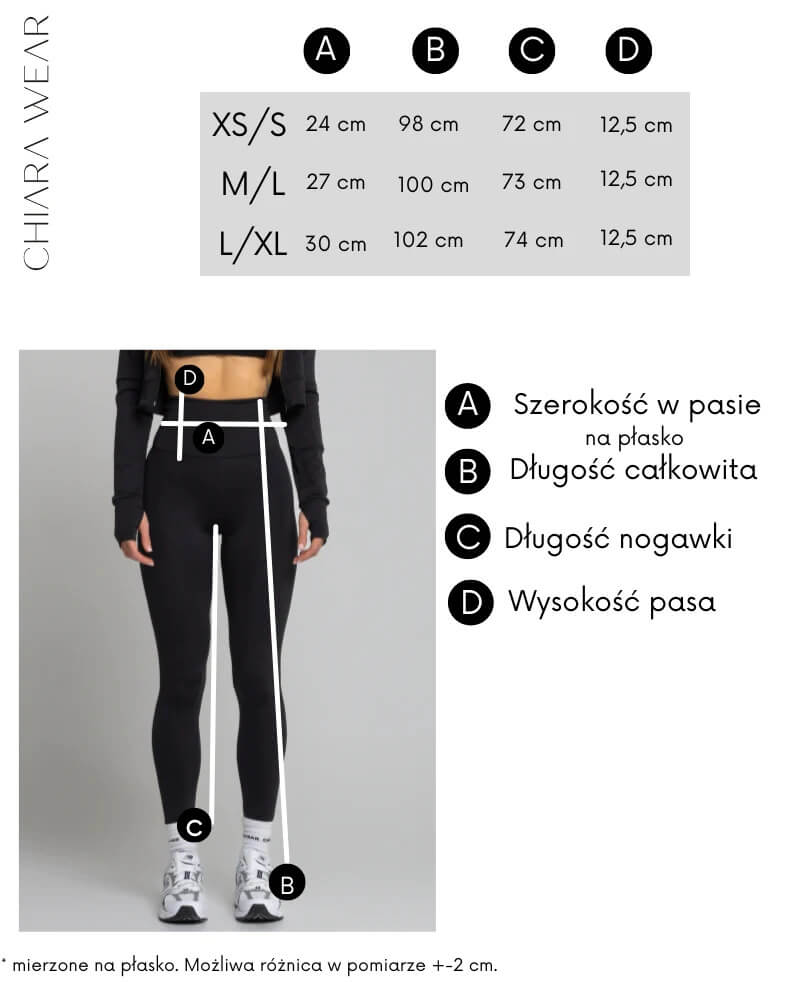 Chiara Wear leggings HIGH size chart