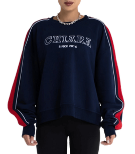 Chiara Wear - Oversize Women's Sweatshirt with Stripe and Embroidery CHIARA - navy blue