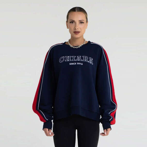 Chiara Wear - Oversize Women's Sweatshirt with Stripe and Embroidery CHIARA - navy blue