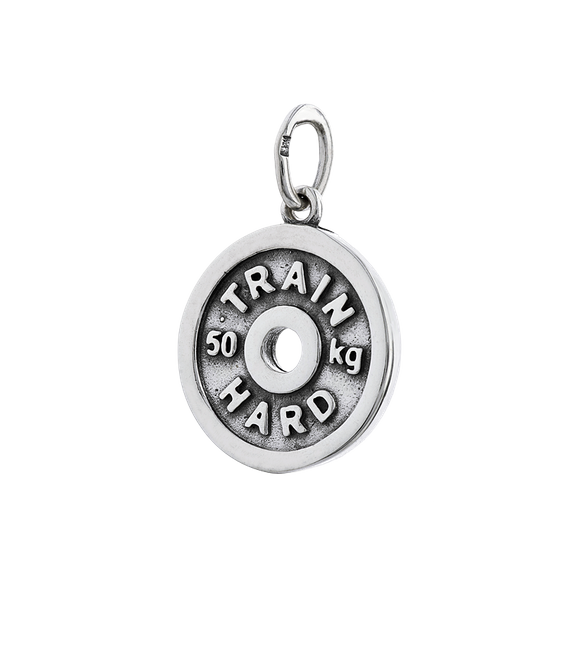 Fit Kolekcja - Oxidised Sterling Silver Pendant WEIGHT PLATE TRAIN HARD