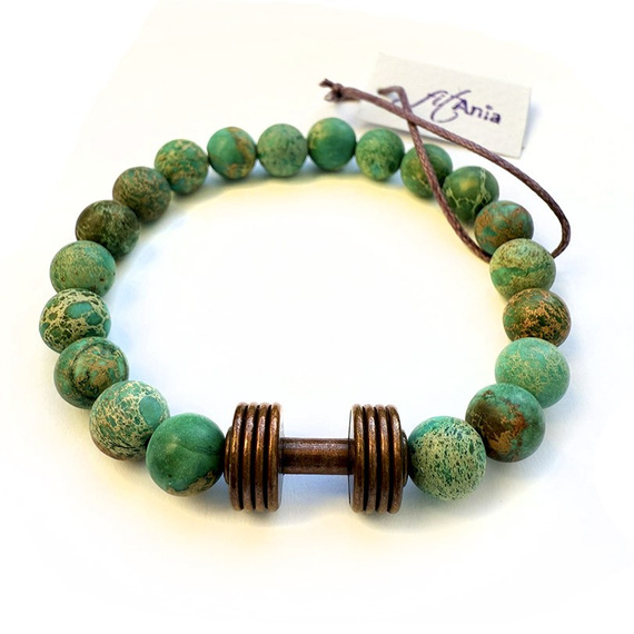 Fit Kolekcja - Bransoletka z koralików ze sztangielką copper & turquoise imperial jasper