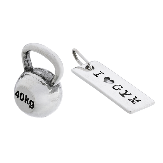 Fit Kolekcja - Set of Two Pendants: KETTLEBELL 001 and I LOVE GYM Charm