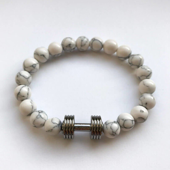 Fit Kolekcja - Beaded Dumbbell Bracelet - Black & White Howlite